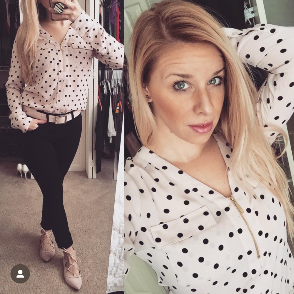 Express Pink Polka Dot Long Sleeve Blouse